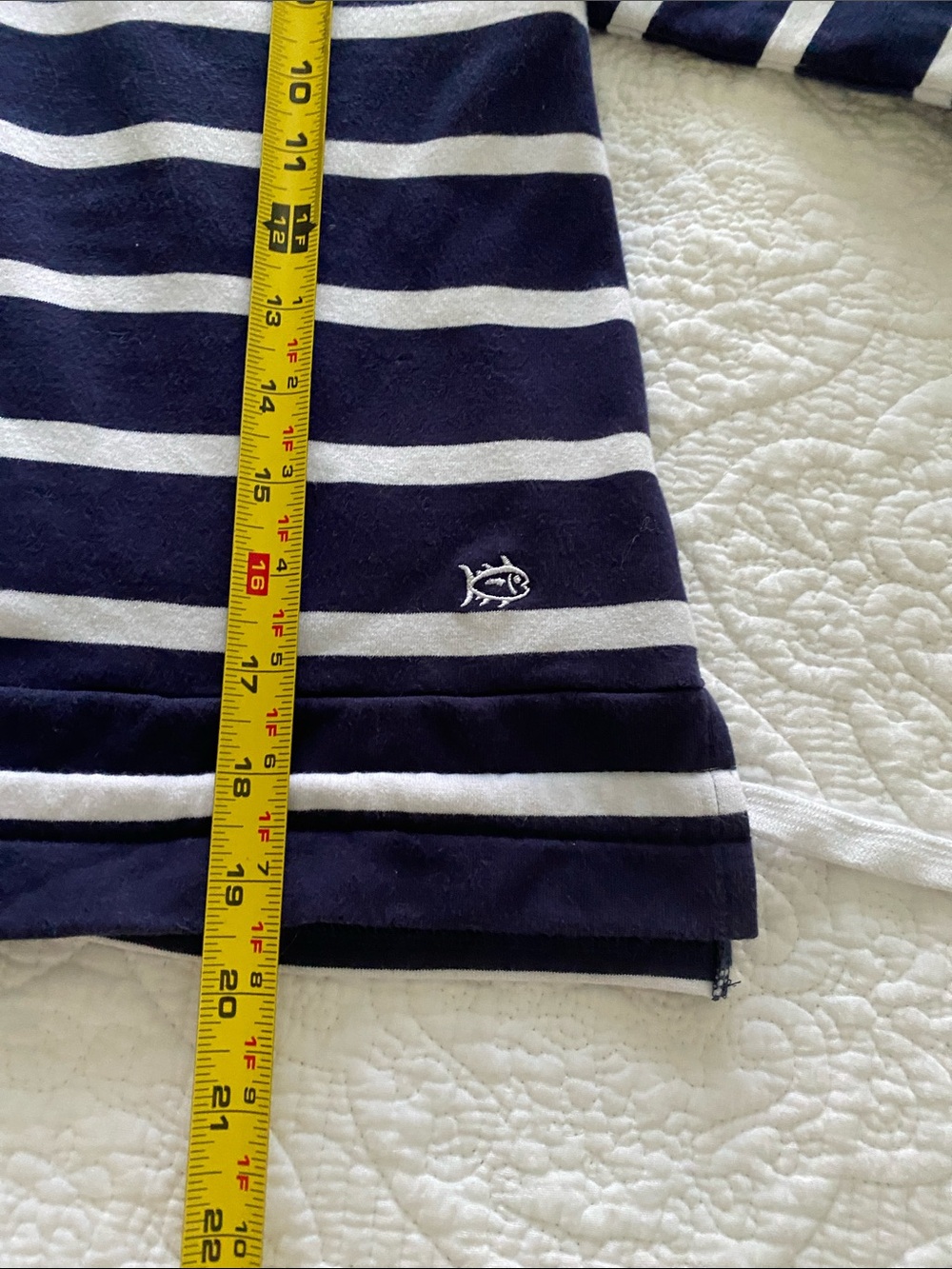 Southern Tide Navy & White Striped boxy sweatshirt hoodie w/ French Terry lining - Picture 8 of 10